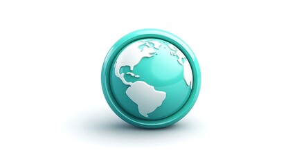 Fototapeta premium 3D Globe Icon in Blue-Green Circle Isolated on White Background - High Resolution Isometric View