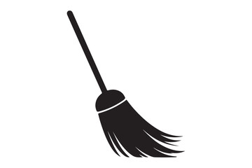 Black broom silhouette vector icon on a white background.