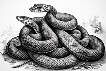 Snake silhouette black and white sketch on a white background. illustration.