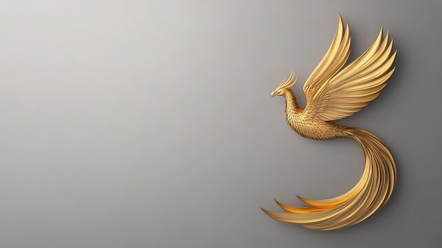 Golden phoenix rising from ashes, symbolizing rebirth and growth after a challenge