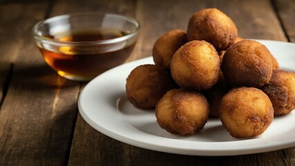 southern comfort foods hushpuppies isolated on an aesthetic plate, concept for advertisement