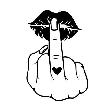 recommend clip art: Lips Kiss Hand Middle Finger | Middle Finger | Lips Kiss | Fuck You Kiss | Heart Middle Finger | Lips | Mean Mouth | Romantic Sign | Original Illustration | Vector and Clipart | Cutfile and Stencil