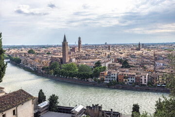 Panoramic view of the Verona city from Castel San Pietro castle, Italy, Europe.