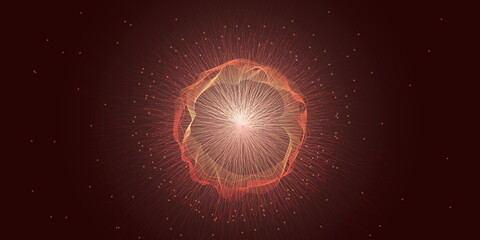 Explosion energy, controlled nuclear reaction concept. Abstract background with circular burst of...