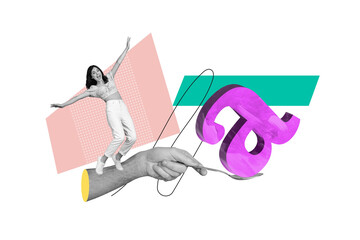 Creative trend collage of hand hold spoon restaurant cafe eating food letter alphabet funny young...