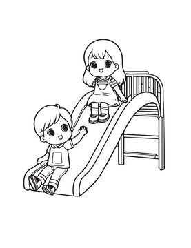 recommend clip art: Illustration Coloring draw child playing boy and girl playing in slide black and white version good for kids