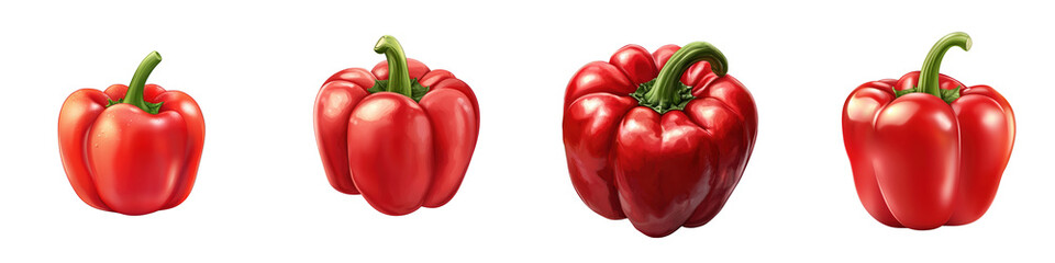 Collection of vibrant red bell peppers showcasing different sizes and shapes ideal for culinary and agricultural themes.