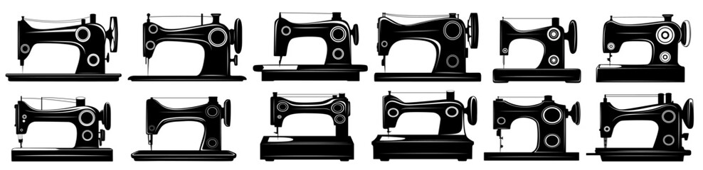 set vector of vintage sewing machine icon. Tailor Shop Logo Symbol illustration design 