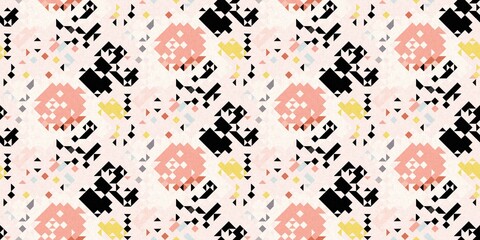 Obraz premium Simple glitch geometric seamless abstract border with playful woven summer color. Bright whimsical gender neutral bold irregular shape textile Cotton effect banner