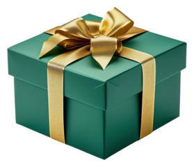 PNG Green gift box wrapped ribbon gold.