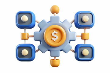 3D AI Automation with Dollar Icon: Vector Illustration of Financial Process Automation Symbol Connected to Cost-Saving Dollar Icon on White Background