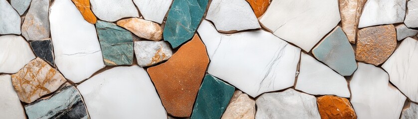 Colorful mosaic tiles arranged in an artistic pattern, perfect for interior design and home decor inspiration.