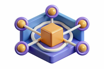 3D AI Blockchain Investment Concept: Abstract Vector of Blockchain Nodes and Investment Arrow Symbol, Intersection of Technology and Cost-Effective Strategies, Isolated on White Background
