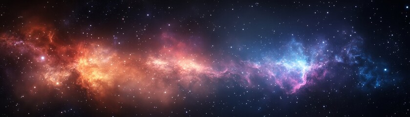 A stunning cosmic nebula with vibrant colors of orange, blue, and purple, showcasing the beauty of outer space.