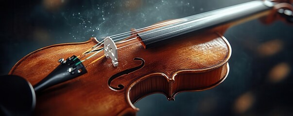 Fototapeta premium A beautifully crafted violin showcasing intricate details and rich wood texture, perfect for music and art enthusiasts.