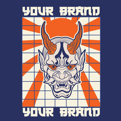 Japanese Demon Oni Mask Logo Design vector illustration	
