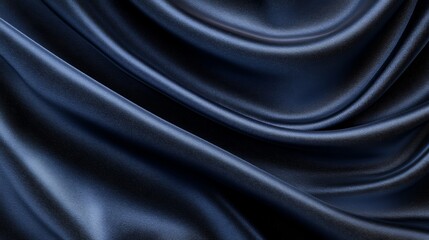 Fototapeta premium Luxurious dark blue satin fabric, softly draped to reveal smooth texture and elegant sheen, perfect for backgrounds or textile designs.