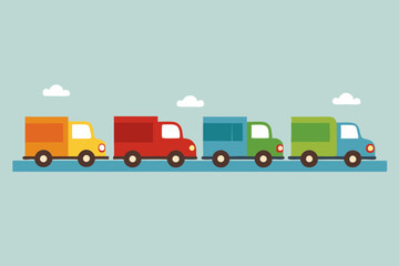 A set of beautiful vehicle trucks side view vector art illustration 