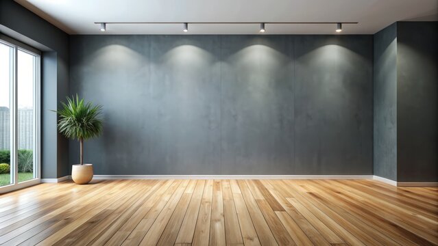Modern minimalist virtual room background with sleek gray walls, wooden floor, and empty space, perfect for e-learning, corporate, or product showcase presentations.