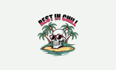 Fototapeta premium A skull wearing sunglasses on a tropical island with 