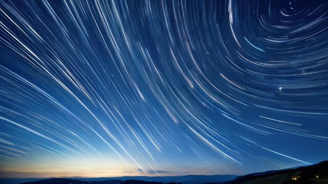 Starr trails in the sky above a mountain range