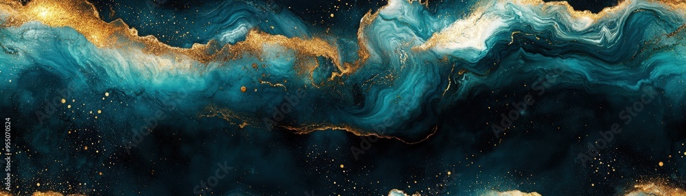 Poster Seamless abstract marble in deep teal with gold accents, [Abstract Background Marble], [Rich and vibrant]