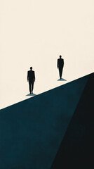 Two Silhouettes Walking on a Divide, a Minimalist Illustration of Choice and Direction.