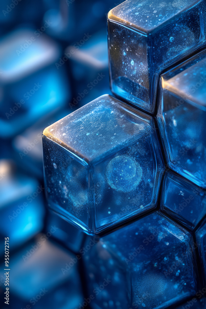 Fototapete a modern multiply background with translucent hexagonal patterns in blues and grays, layered over a 