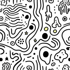 Fun line doodle seamless pattern. 
Creative abstract squiggle style drawing background for children or trendy design with basic shapes. Simple childish scribble wallpaper print