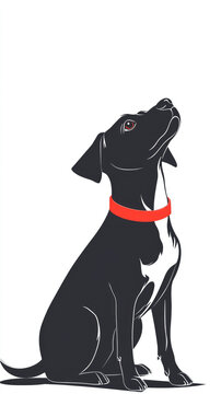 A Black Dog's Hopeful Gaze:  A simple silhouette of a dog, sitting with a red collar, looking up expectantly, against a stark white background.