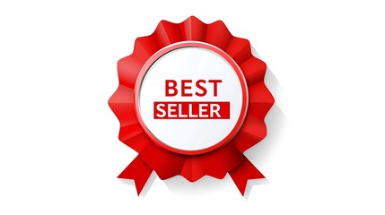 Best Seller Badge with Ribbon and Checkmark Vector Icon on White Background
