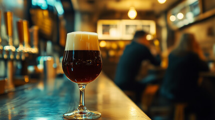 glass of beer on bar counter