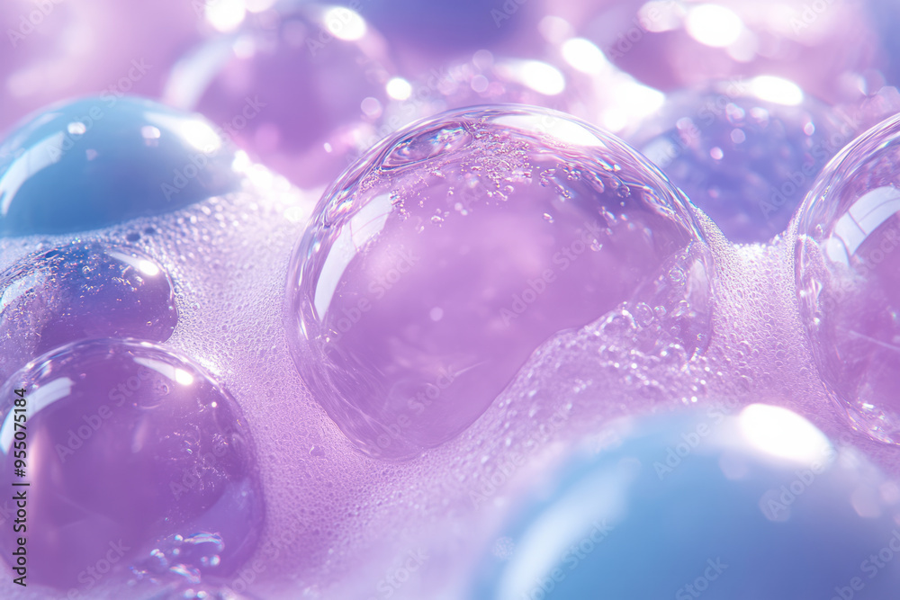 Aufkleber a multiply background of translucent, overlapping bubbles in shades of blue and purple, creating a s