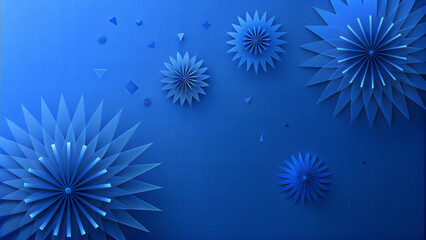 Abstract geometric floral shapes in blue tones against dark background for modern design

