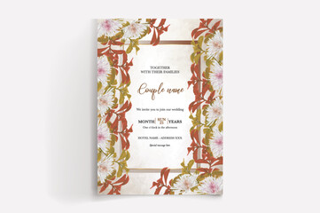 WEDDING INVITATION FRAME WITH FLOWER DECORATIONS WITH FRESH LEAVES