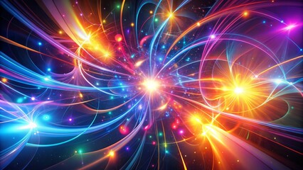 Radiant abstract light composition showcasing striking neon vectors, swirling patterns, and vibrant hues, evoking a sense of futuristic energy and dynamic movement.