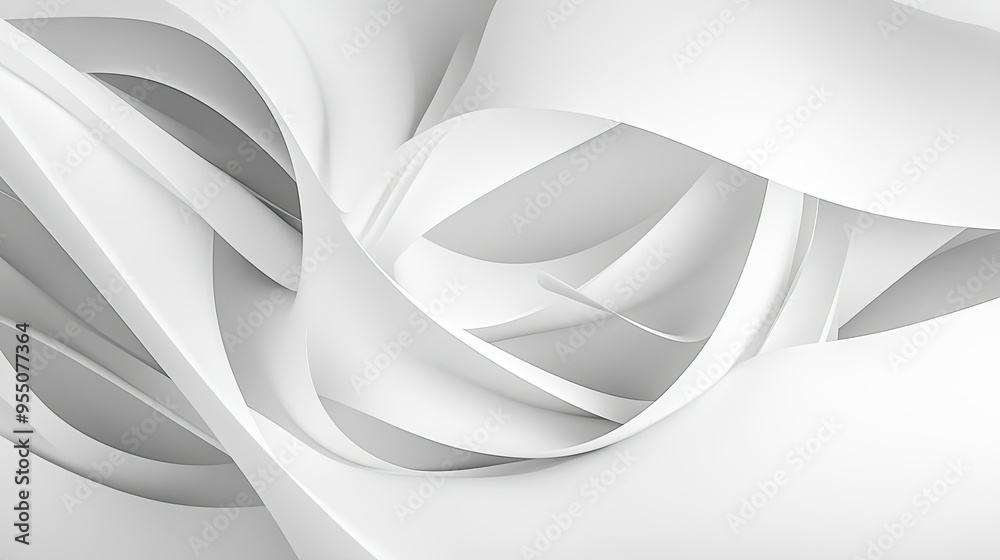 Poster abstract white background with a mix of soft curves and sharp angles, creating contrast.