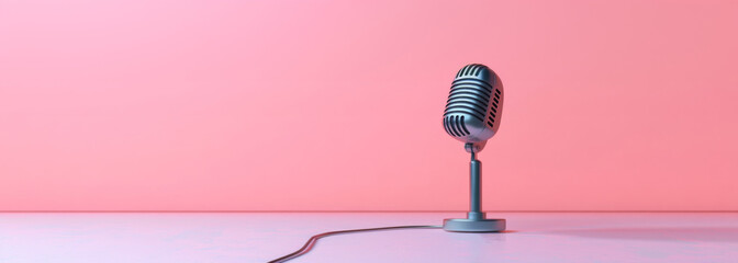 Retro microphone against gradient pastel background
