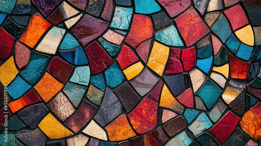 Poster abstract mosaic tile pattern with a mix of textures and colors, perfect for a dynamic and artistic b