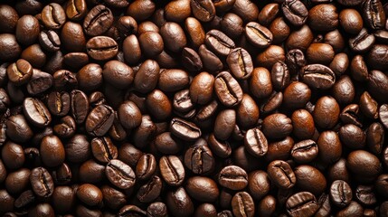Obraz premium view from above of a background depicting two dark brown, aromatic coffee beans 