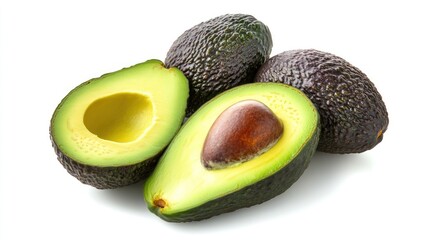 Fresh Avocados Cut in Half, Isolated on White
