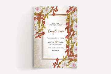 WEDDING INVITATION FRAME WITH FLOWER DECORATIONS WITH FRESH LEAVES