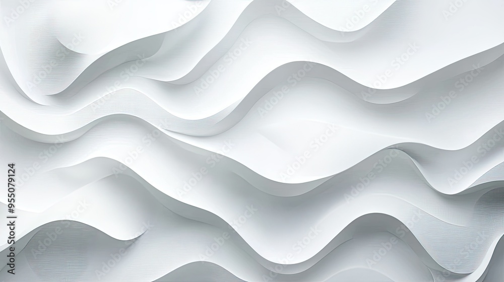 Poster white background with abstract geometric patterns and subtle shadows, adding dimension.