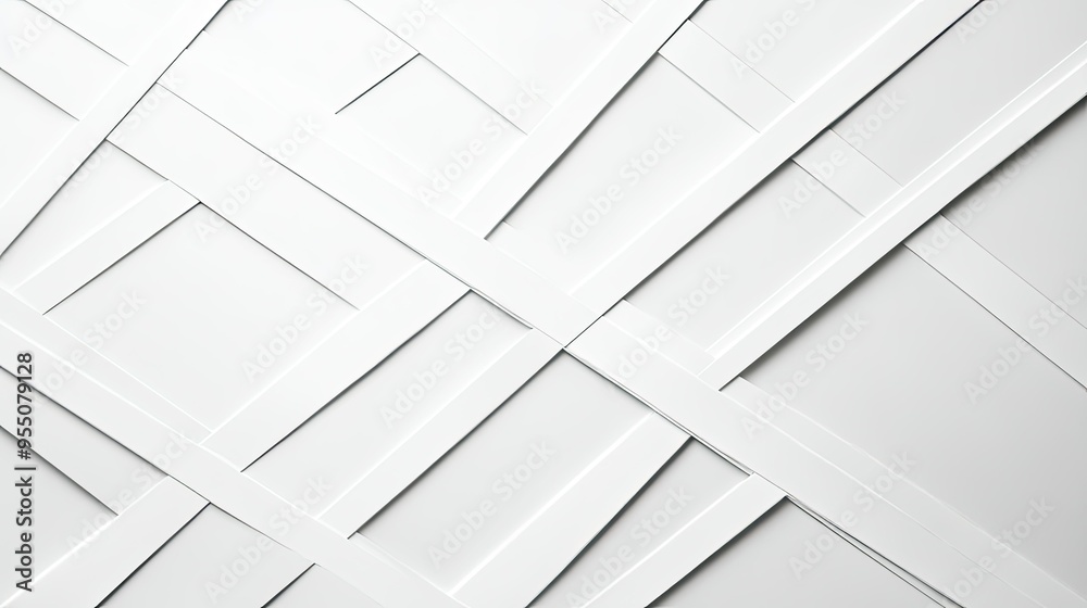 Poster white background with abstract geometric patterns and subtle shadows, adding dimension.