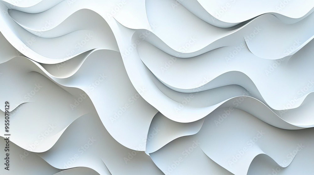 Poster white background with abstract geometric patterns and subtle shadows, adding dimension.