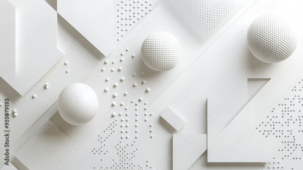 Poster white background with abstract geometric shapes, adding depth and visual interest.