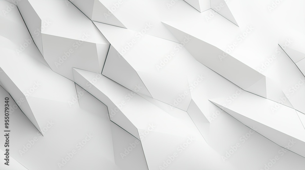 Poster white background with abstract geometric shapes and soft shadows, creating a sense of depth and dime
