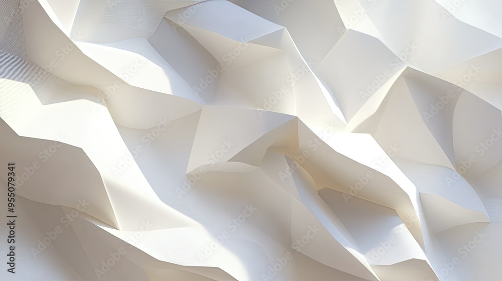 Poster white background with abstract geometric shapes and soft shadows, creating a sense of depth and dime