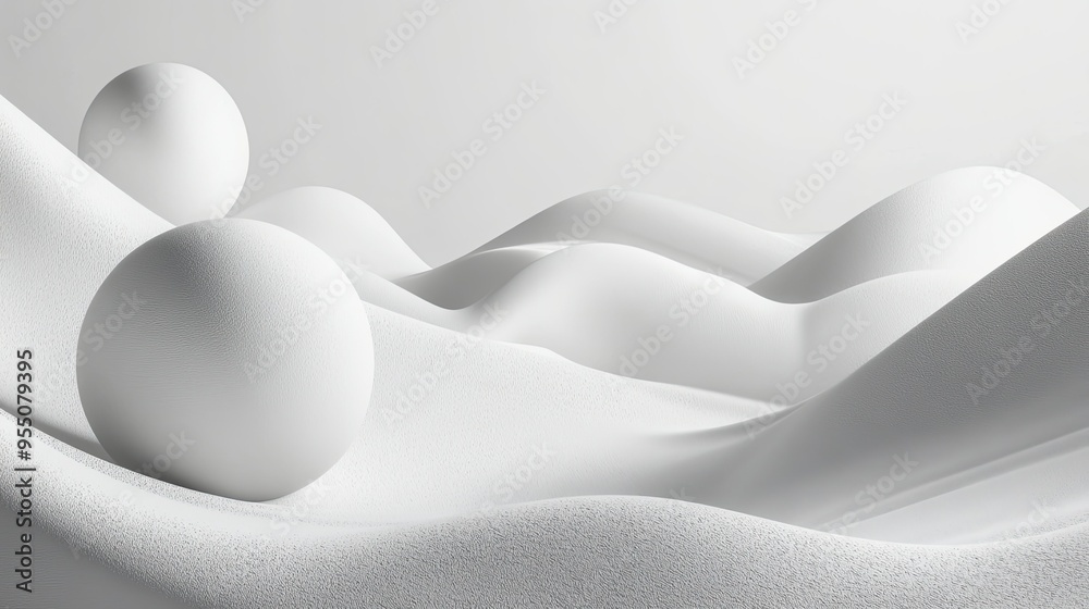 Poster white background with abstract geometric shapes and soft textures, adding depth and dimension.