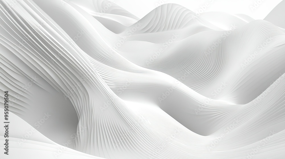 Poster white background with abstract lines and curves, adding depth and visual interest to the composition